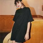 Knot Button Elbow-sleeve Shirt Black - One Size