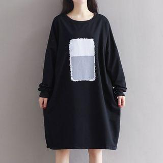 Printed Long-sleeve Midi Pullover Dress