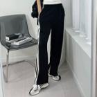 Slit-hem Contrast-trim Sweatpants Black - One Size