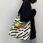 Striped Canvas Shoulder Bag Black & Beige - One Size