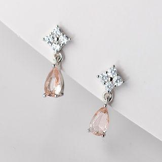 Rhinestone Sterling Silver Drop Earring 1 Pair - Pink Rhinestone - Silver - One Size