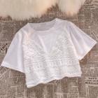 Short-sleeve Mock Two-piece Lace T-shirt White - One Size