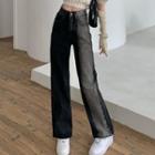 Two Tone Mid Rise Straight Leg Jeans