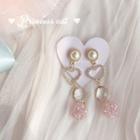 Faux Pearl & Bead Heart Dangle Earring 1 Pair - Pink - One Size