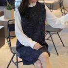 Frill-collar Tweed-panel Dress