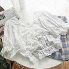 Crochet Drawstring Puff-sleeve Blouse White - One Size