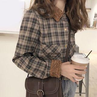 Lettering Embroidered Plaid Shirt As Shown In Figure - One Size