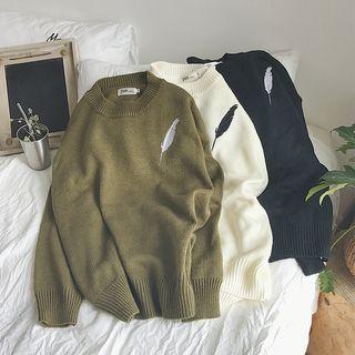 Long-sleeved Embroidered Loose-fit Crewneck Knitted Sweater