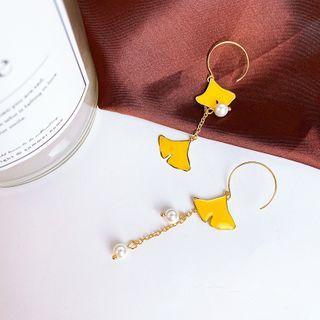 Faux Pearl Alloy Leaf Dangle Earring 1 Pair - As Shown In Figure - One Size