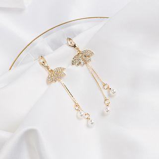 Rhinestone Faux Pearl Dancer Fringed Earring 1 Pair - E2562 - As Shown In Figure - One Size