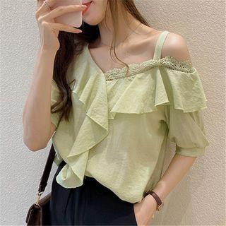 Off-shoulder Chiffon Ruffle Trim Top