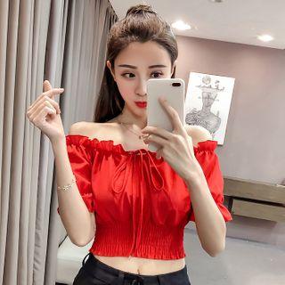 Off-shoulder Frilled Trim Short-sleeve Top