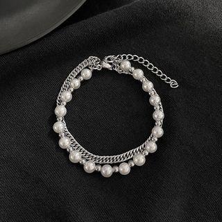 Bead Layered Bracelet Silver - One Size