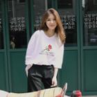 3/4-sleeve Rose Print T-shirt