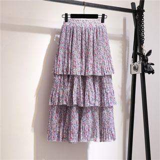 Floral Chiffon A-line Midi Tiered Skirt As Shown In Figure - One Size