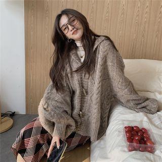 Hooded Cable Knit Toggle Cardigan