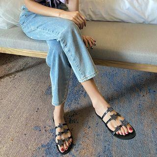 Rhinestone Toe-loop Flat Slide Sandals