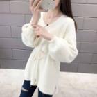 Tie-waist Lantern-sleeve Sweater
