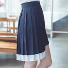 Asymmetric-hem Pleated A-line Skirt