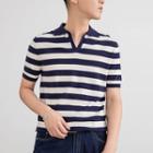 Short-sleeve Striped Knit Polo-shirt