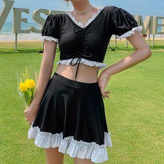 Set: Short-sleeve Ruffle Swim Top + Bottom