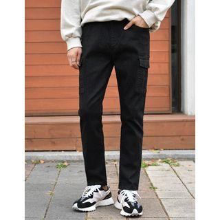 Drawstring-waist Straight-cut Cargo Jeans