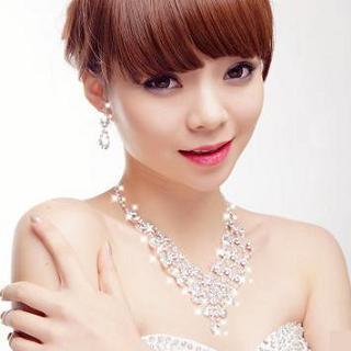 Bridal Set: Rhinestone Necklace + Clip-on Earrings