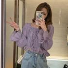 Long-sleeve Crinkled Blouse Purple - One Size