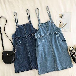 Plain Drawcord Strap Denim Dress