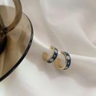 Sterling Silver Flower Print Mini Open Hoop Earring 1 Pair - Gold & Blue - One Size