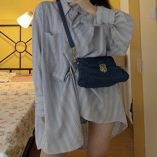 Pinstripe Long-sleeve Skirt As Shown In Figure - One Size