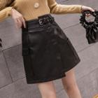 Faux Leather Asymmetrical A-line Skirt