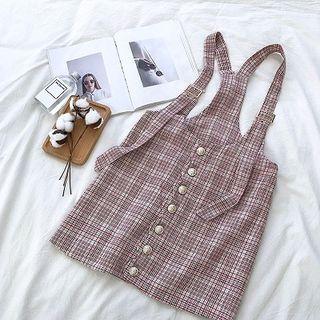 Single-breasted Plaid Jumper Skirt