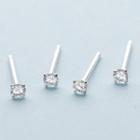 925 Sterling Silver Rhinestone Stud Earring 1 Pair - Silver - One Size