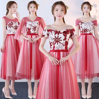 Flower Applique Mesh Panel Evening Gown (various Designs)