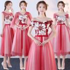 Flower Applique Mesh Panel Evening Gown (various Designs)