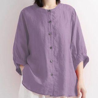 Puff-sleeve Button-up Linen Blouse