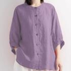 Puff-sleeve Button-up Linen Blouse