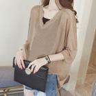 Set: V-neck Elbow-sleeve Blouse + Camisole Top