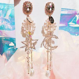 Non-matching Faux Crystal Moon & Star Dangle Earring As Shown In Figure - One Size