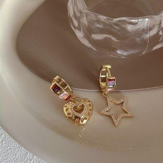 Star Heart Asymmetrical Rhinestone Alloy Dangle Earring 1 Pair - Asymmetric - Gold - One Size