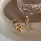 Star Heart Asymmetrical Rhinestone Alloy Dangle Earring 1 Pair - Asymmetric - Gold - One Size