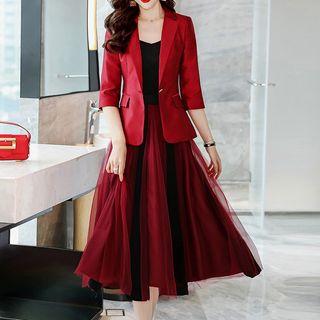 Set: Single Button Blazer + Midi Skirt