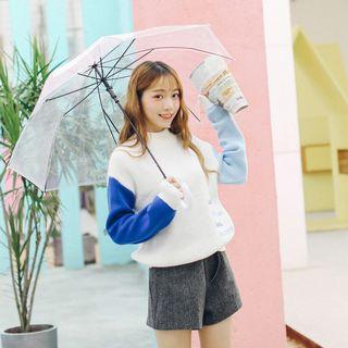Mock-neck Color Block Sweater White - One Size