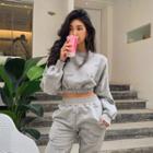 Banded-hem Fleece-lined Cropped Sweatshirt