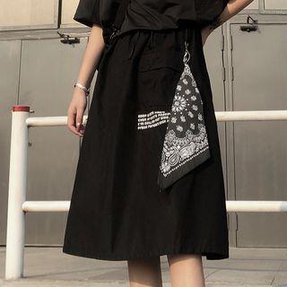 Set: Letter A-line Midi Skirt + Patterned Scarf