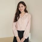Notch-lapel Pintuck-front Blouse