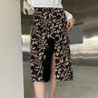 Printed Split Pencil Midi Skirt