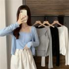 Set Of 2 : Button Camisole Top + Round-neck Long-sleeve Cardigan