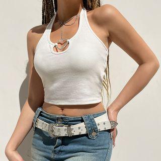 Halter Rhinestone Heart Ring Camisole Top